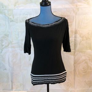 LRL Jeans black boatneck tee w striped trim